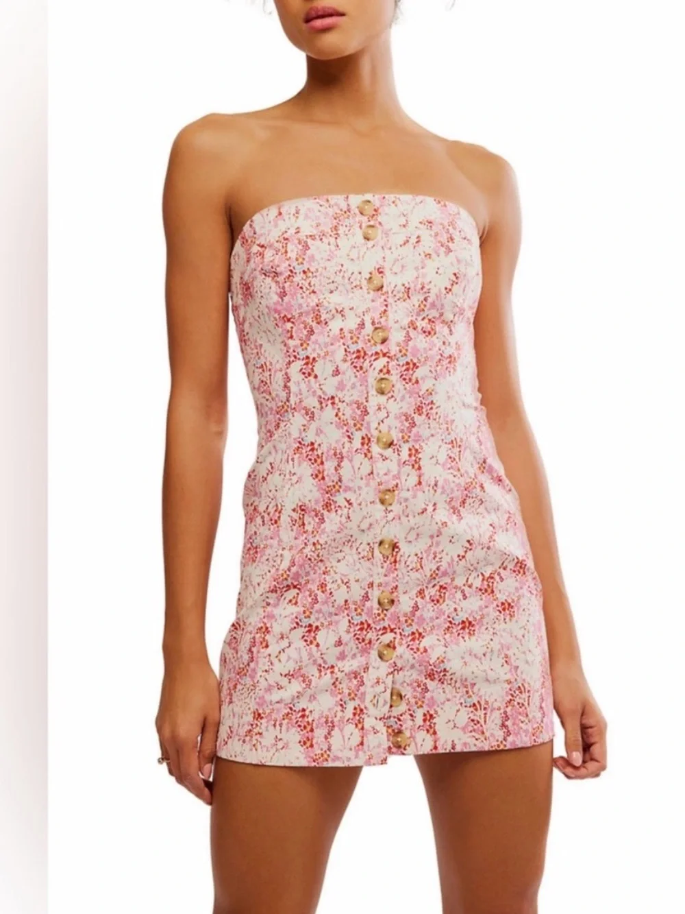 NWT Free People Tomas Mini Dress Floral Printed Strapless Smocked L $128